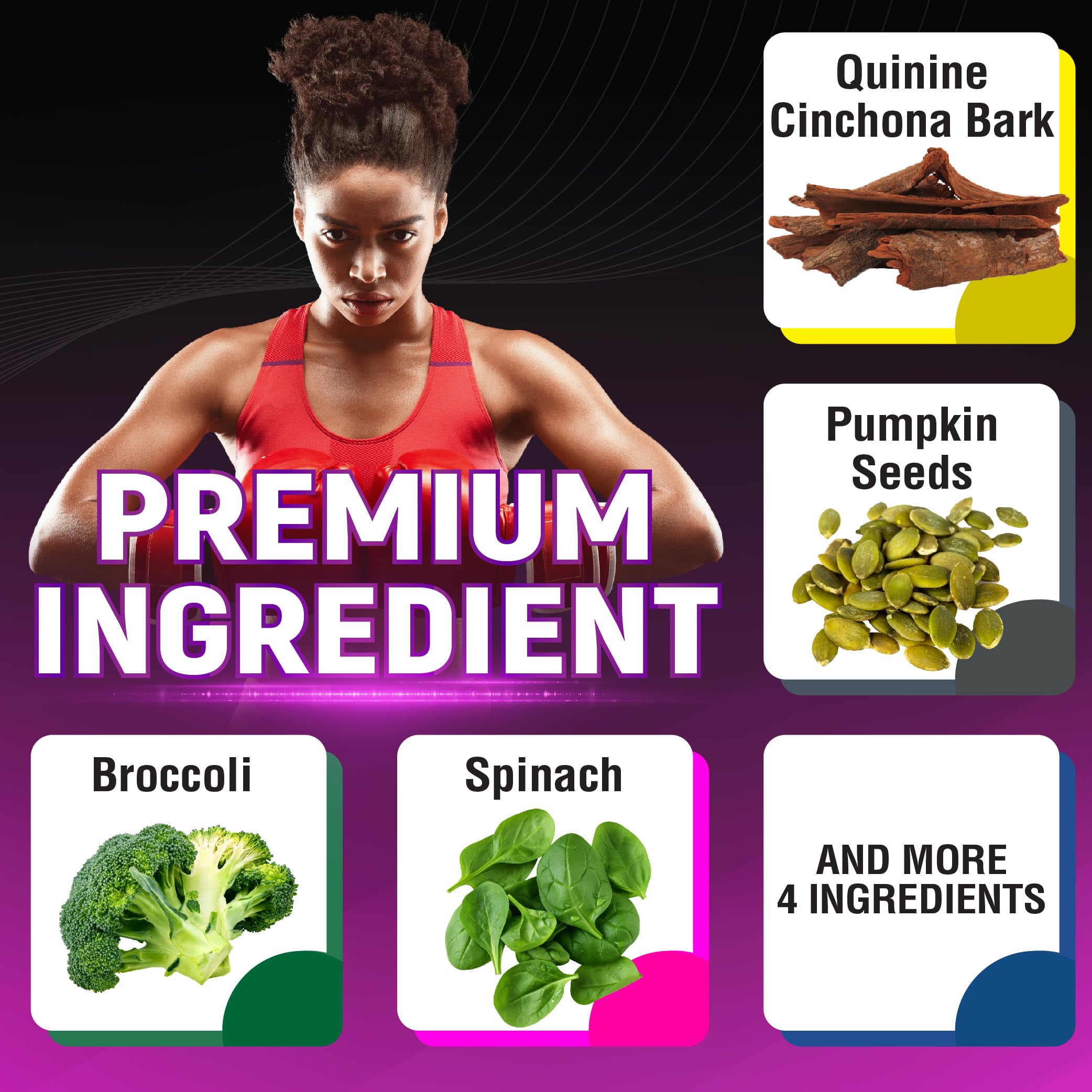 Ingredients collage: Quinine Cinchona Bark, Pumpkin Seeds, Spinach