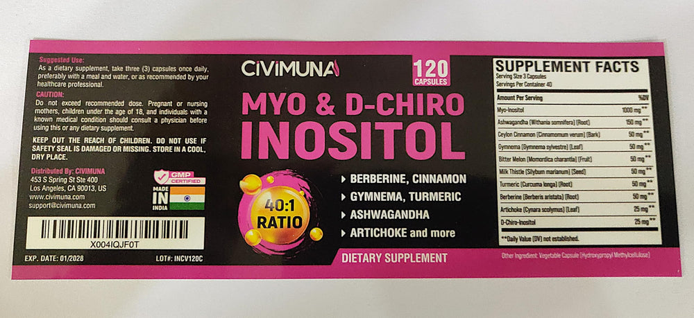 Back view of CIVIMUNA bottle indicating 4 months supply and 120 capsules