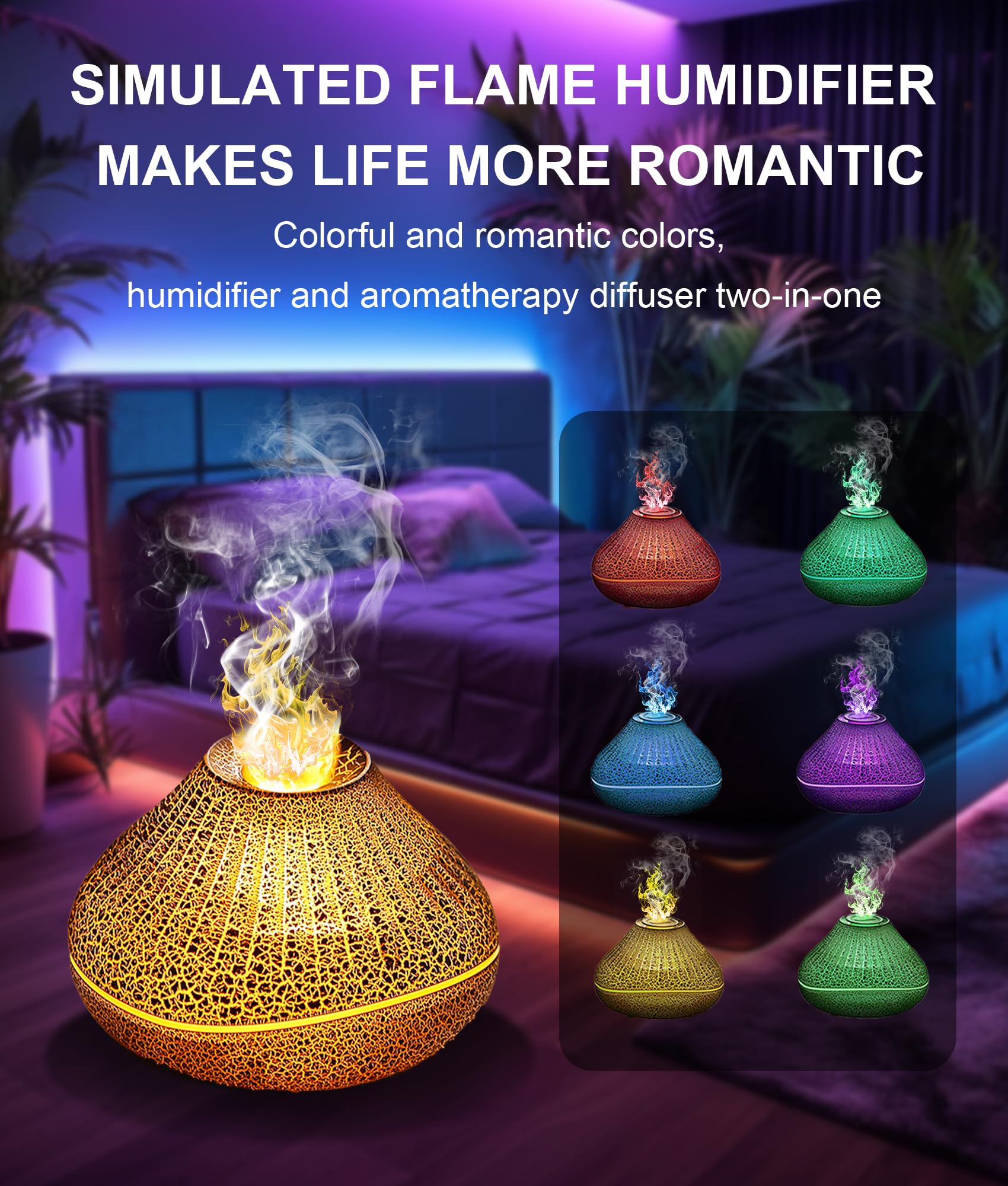 CJC volcano diffuser LED flame displays soothing visual backdrop