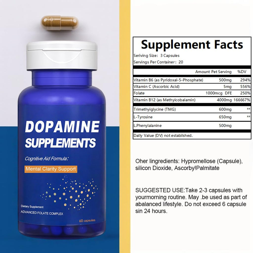 Dopamine Brain Food capsules arranged with a scoop