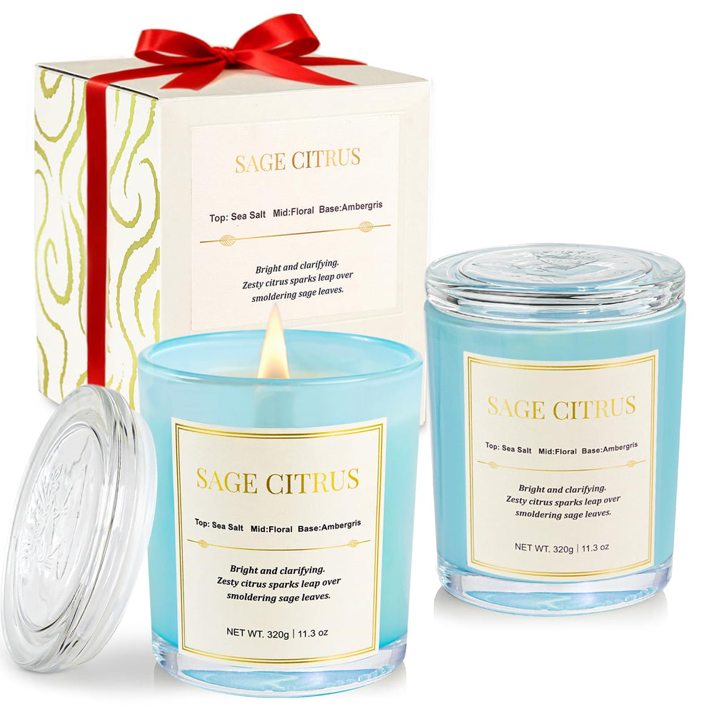 CJVIUS 2 pack Sage Citrus wood wick candles - front view