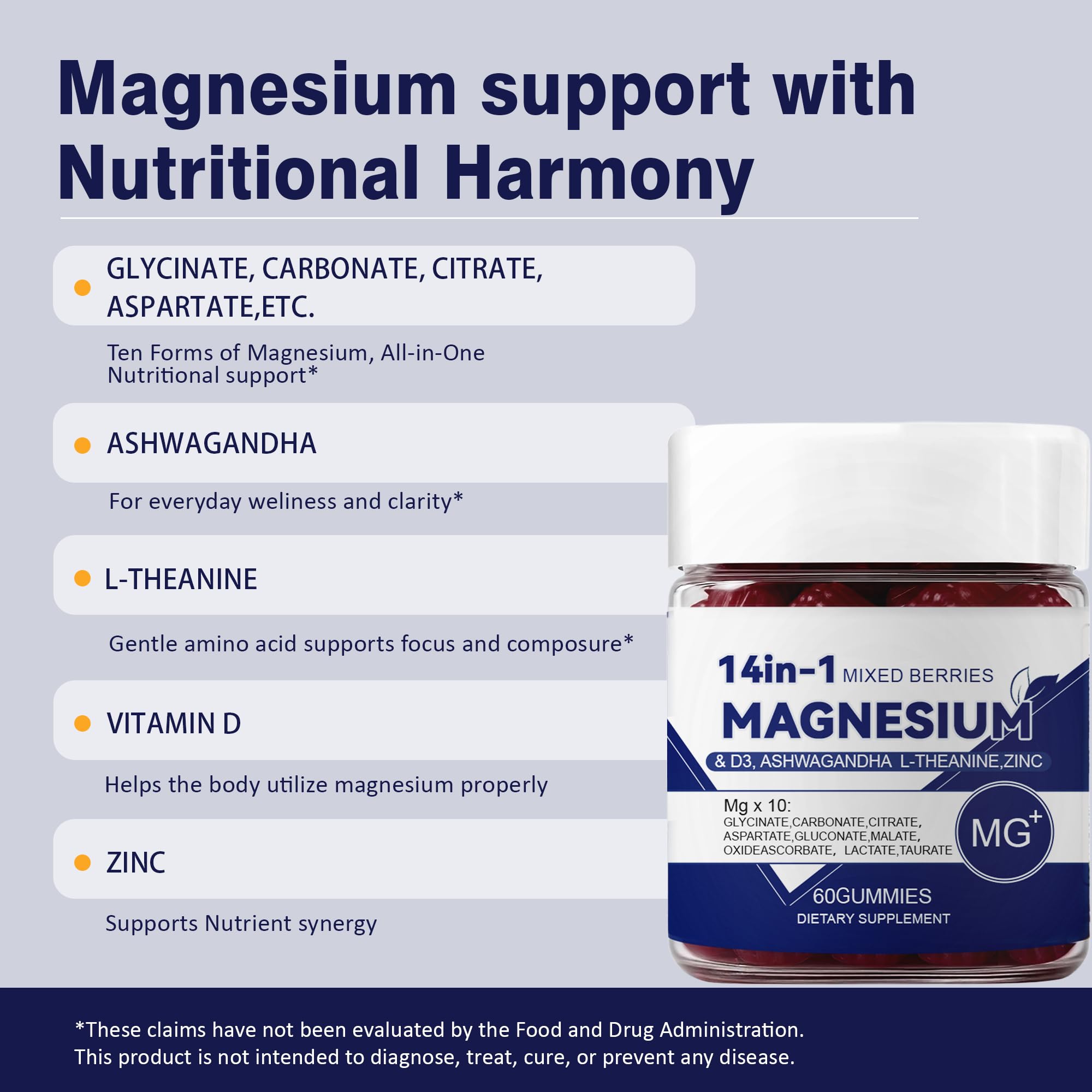 Women’s magnesium glycinate Gummies with D3 and Zinc for daily wellness