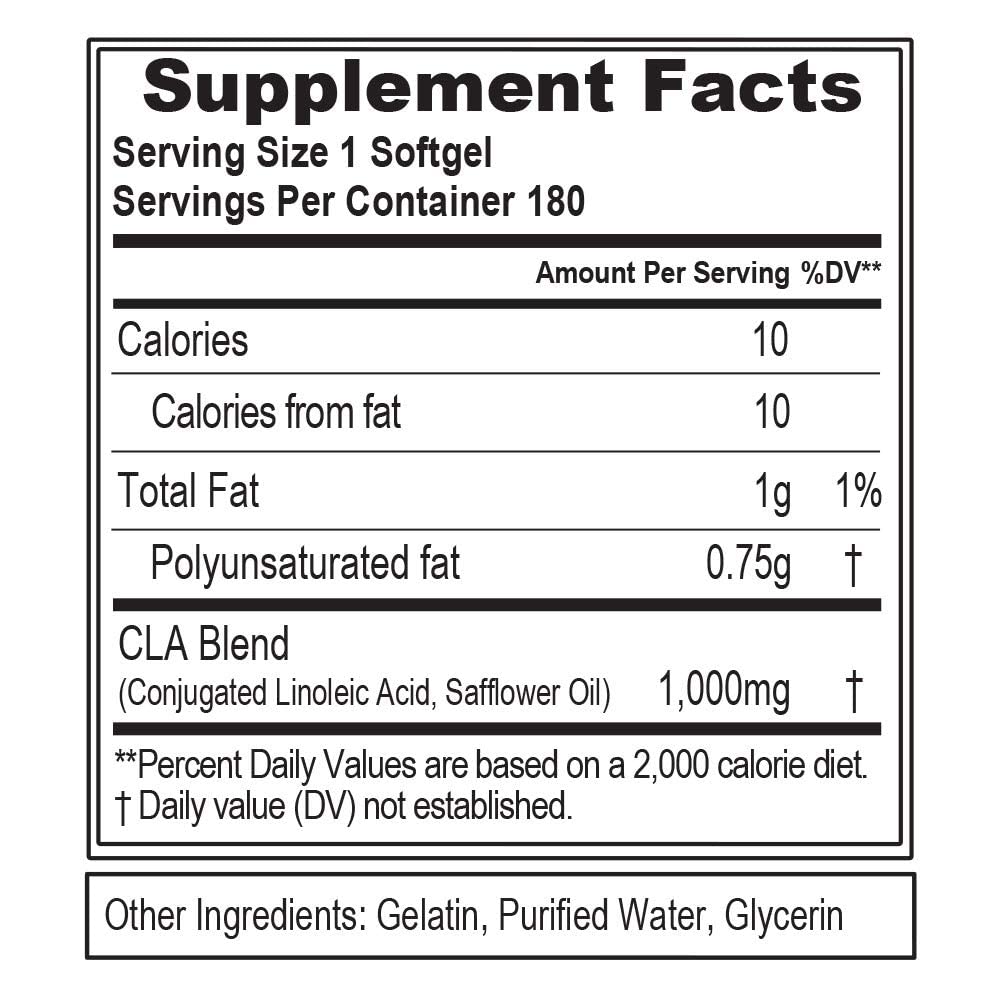 CLA 1000mg pills bottle back label