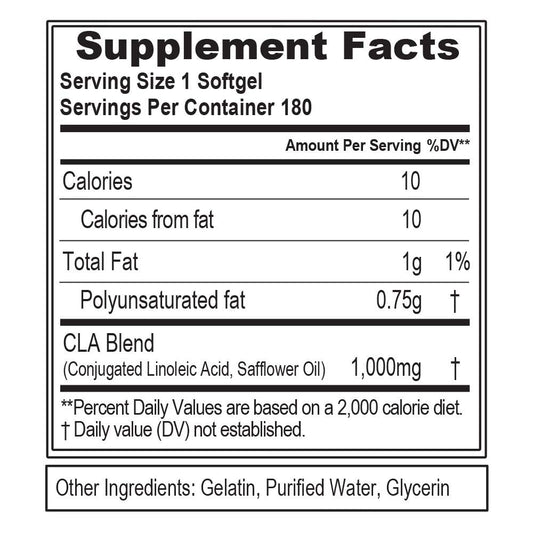 CLA 1000mg pills bottle back label