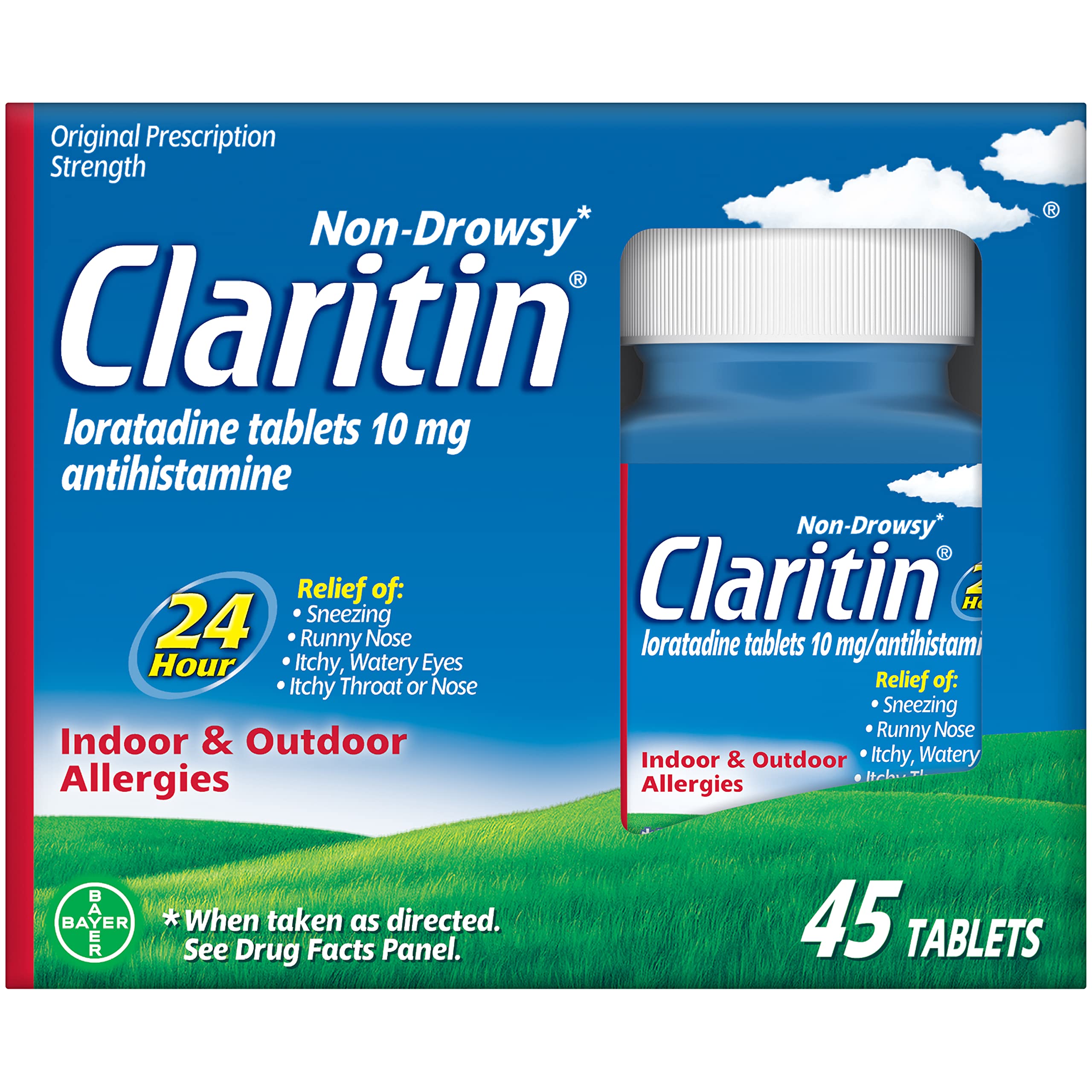 Claritin allergy tablets blister pack offers all-day, non-drowsy relief.
