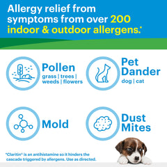 Claritin chewables grape pack on-the-go image suggests easy travel-friendly allergy relief.