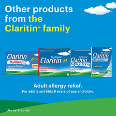 Claritin chewables grape store display catches attention with trusted pediatrician-recommended branding.