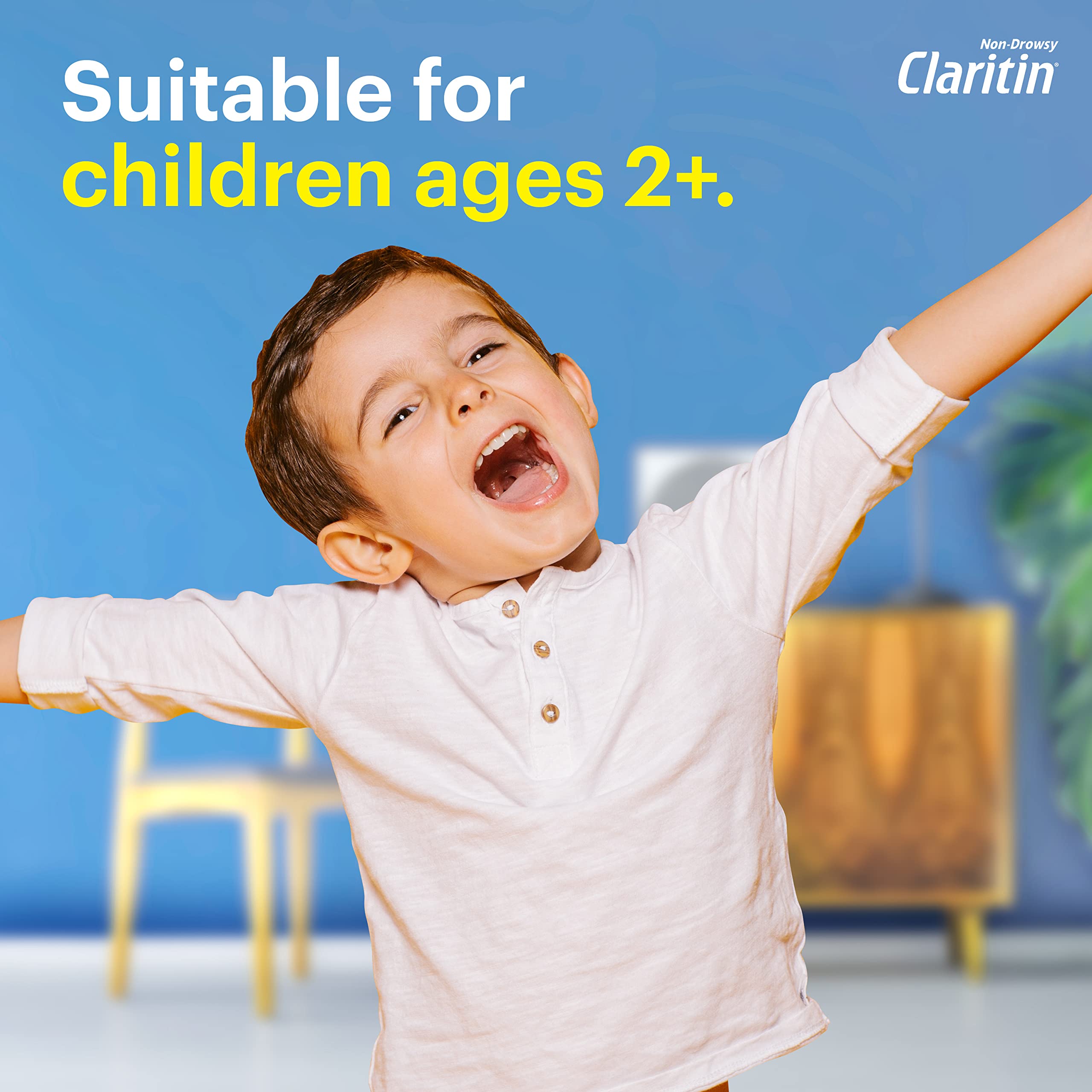 Claritin chewables grape tablet closeup emphasizes chewable texture and flavor appeal for kids.