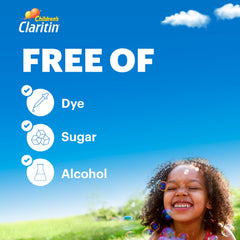 Claritin children grape flavor sip highlights kid-friendly taste during dosing.