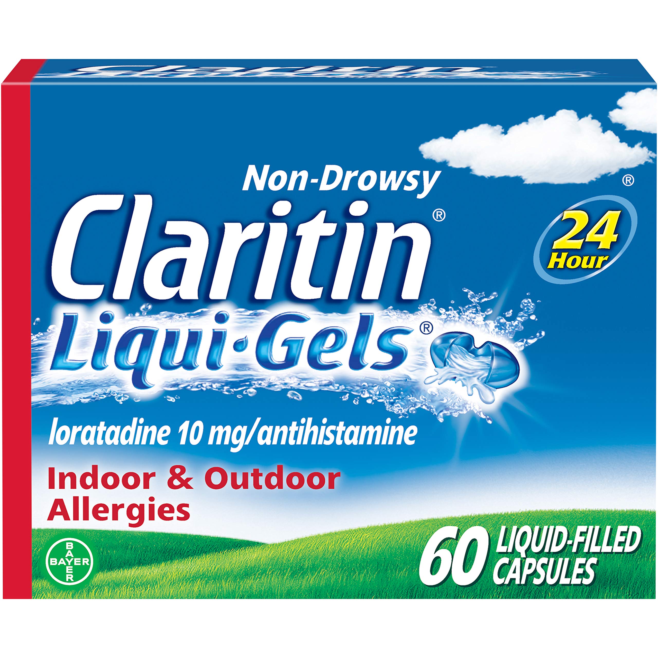 Claritin Liqui-Gels bottle on a shelf for all-day allergy relief