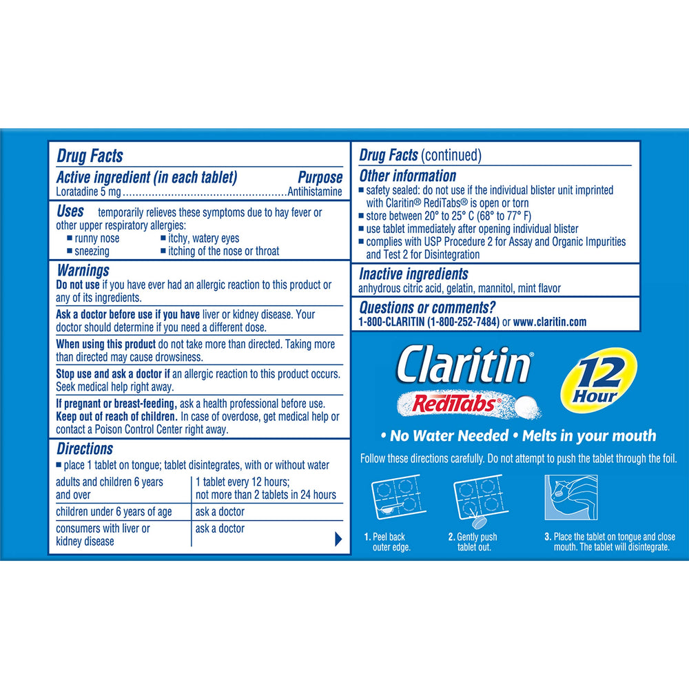 Claritin RediTabs dissolving tablet demonstrates water-free administration