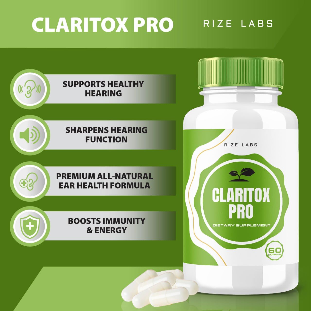 Claritox Pro capsules arranged in a line