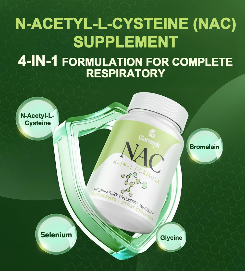 90-count Clarusph NAC bottle on a wooden surface
