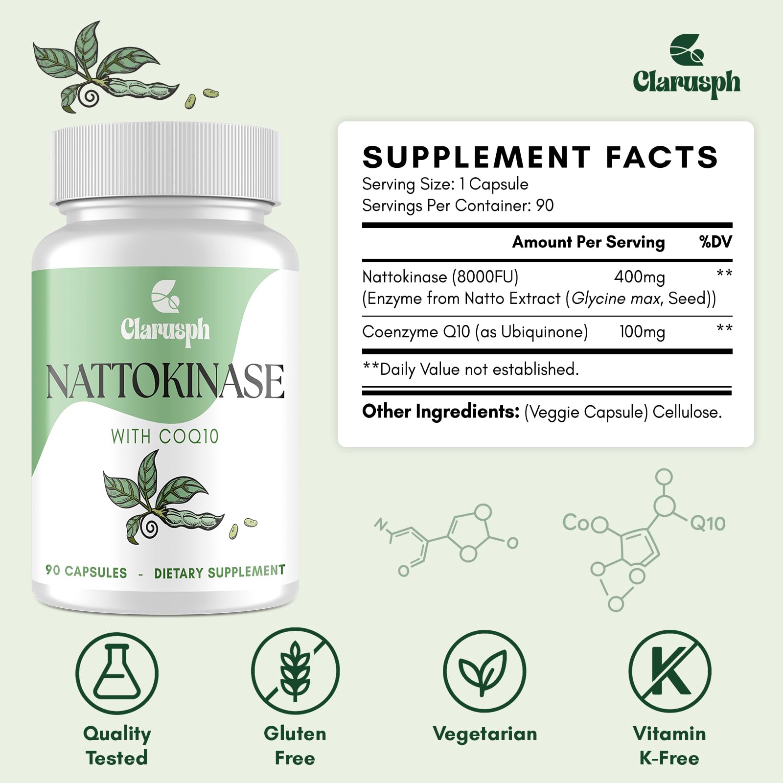 Nattokinase 8000 FU with CoQ10 100 mg per capsule