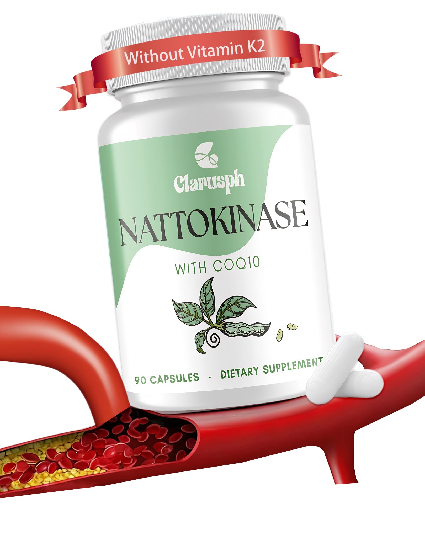 Clarusph Nattokinase 8000 FU with CoQ10 100 mg bottle and label