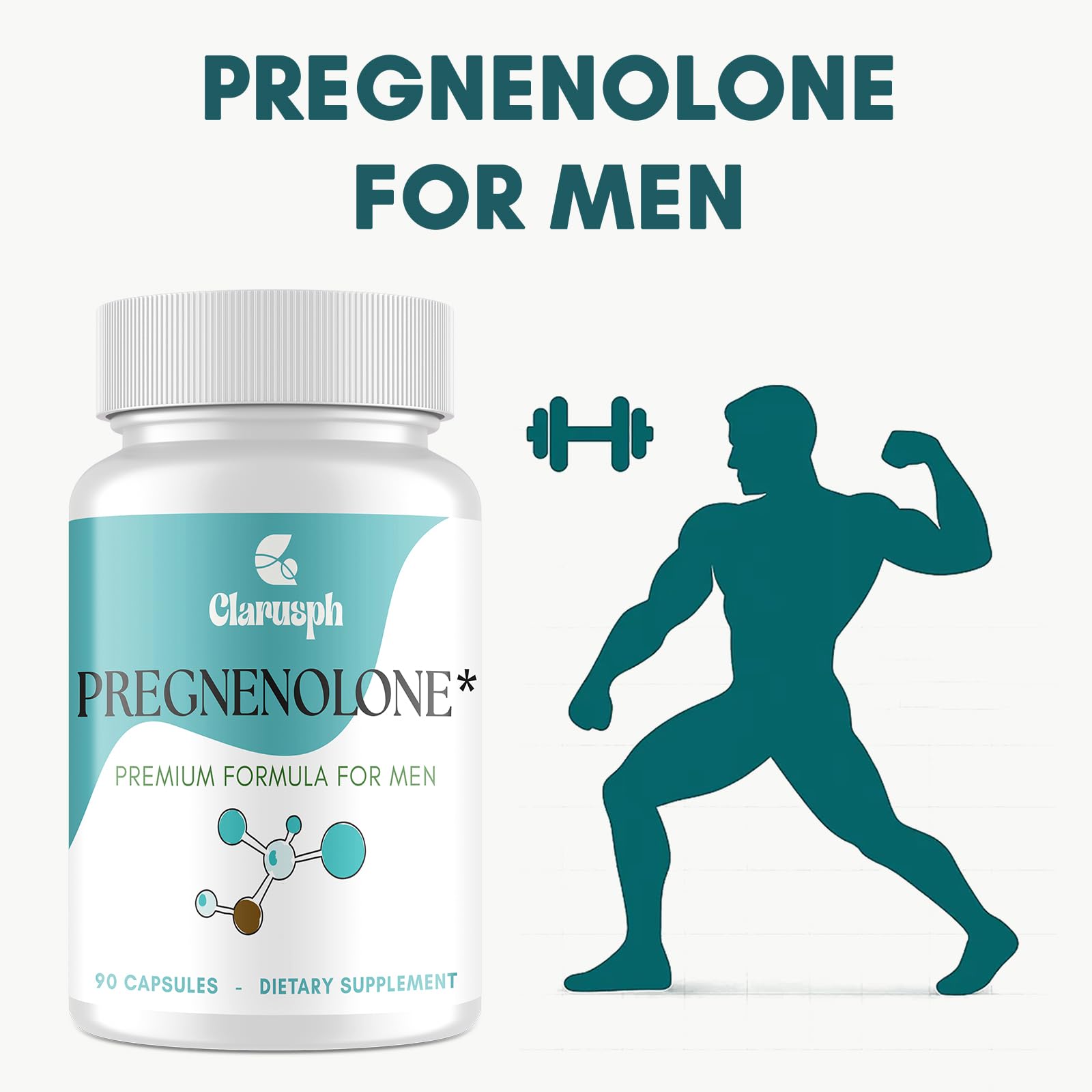 90-capsule bottle of Clarusph Pregnenolone 50mg with DHEA 25mg