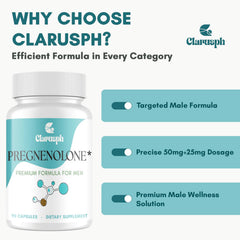 Supplement facts label for Clarusph Pregnenolone 50mg for Men
