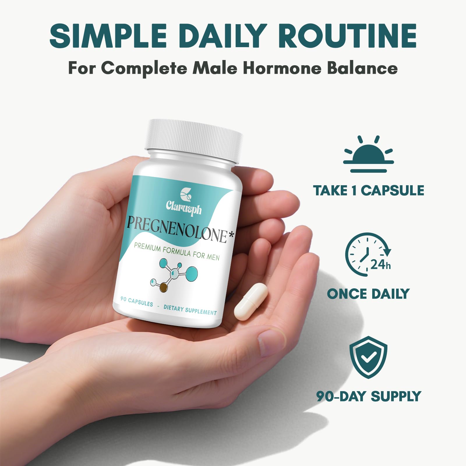 Clinical-grade ingredients in Clarusph Pregnenolone 50mg for Men packaging