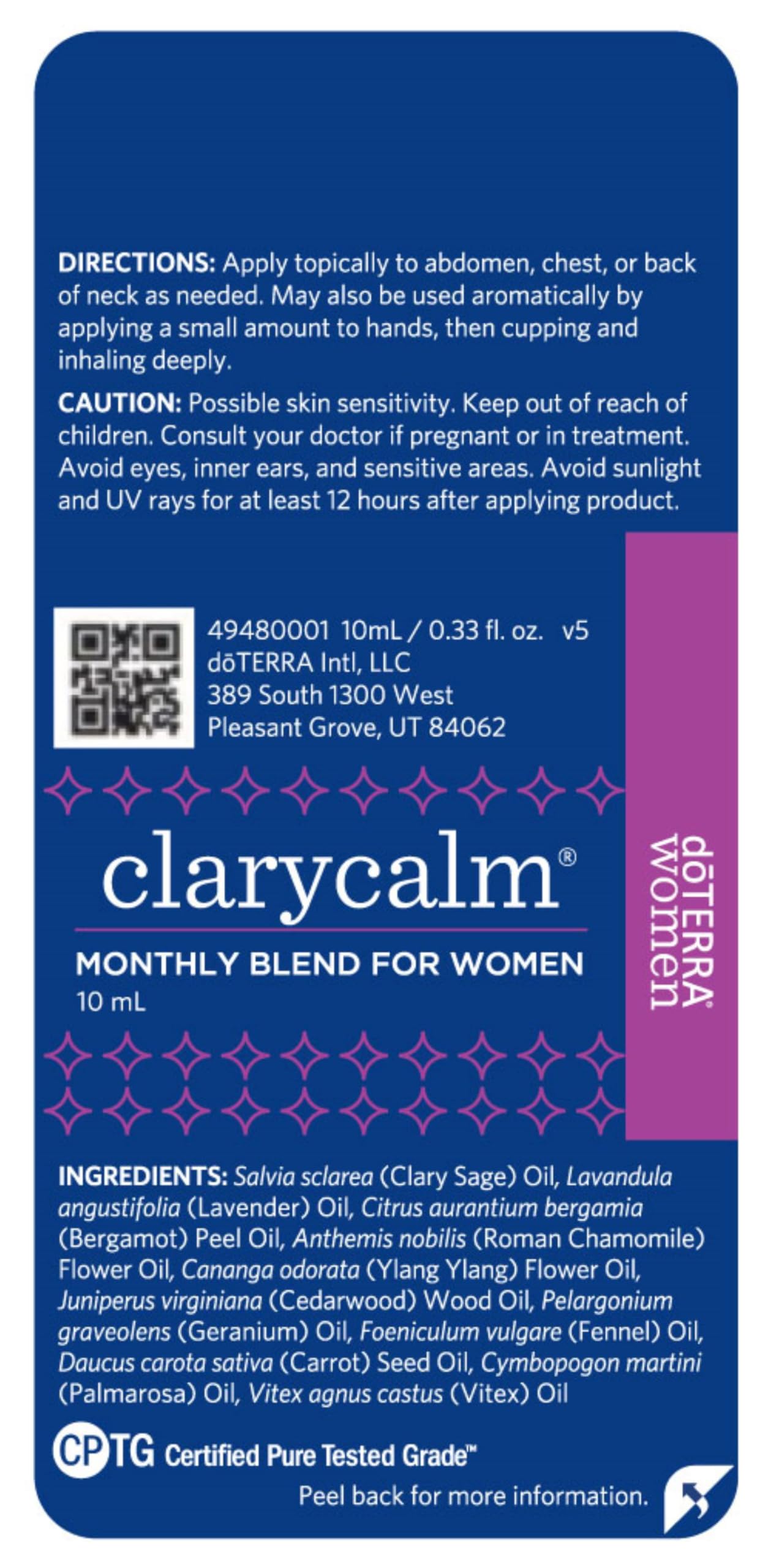 Unopened doTERRA Clary Calm 10 ml bottle next to herb sprigs