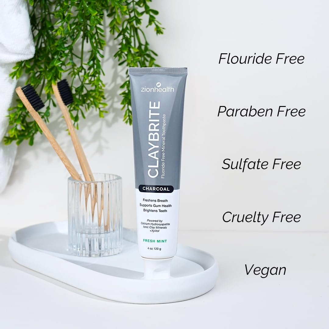 Hero shot of ClayBrite Activated Charcoal Toothpaste Zion Health 4 oz