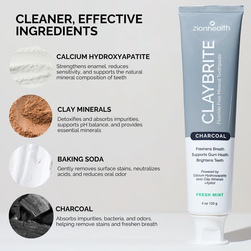 Ingredients list for Zion Health ClayBrite toothpaste