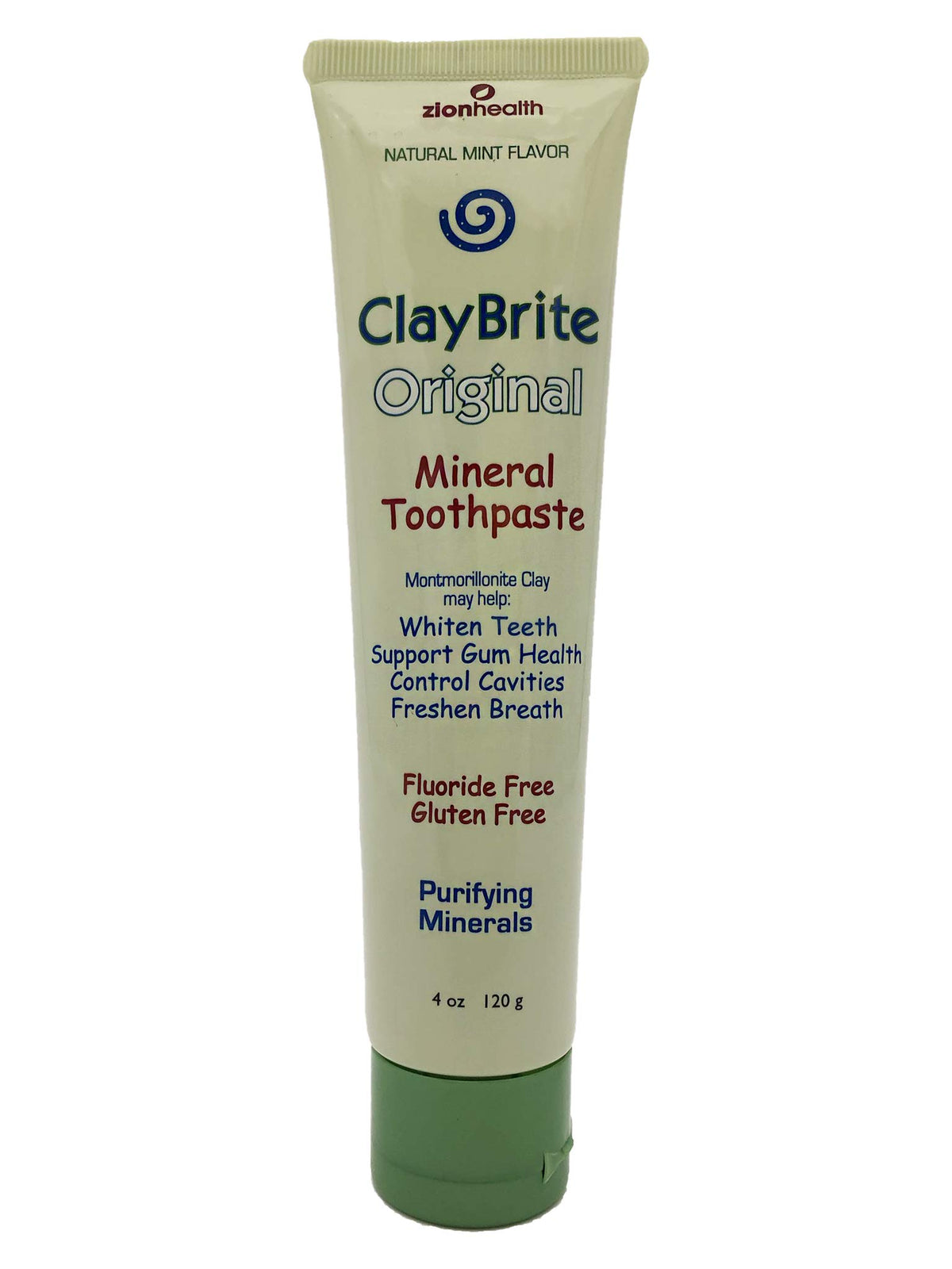 Claybrite Original Toothpaste Zion Health 3.2 oz tube front label