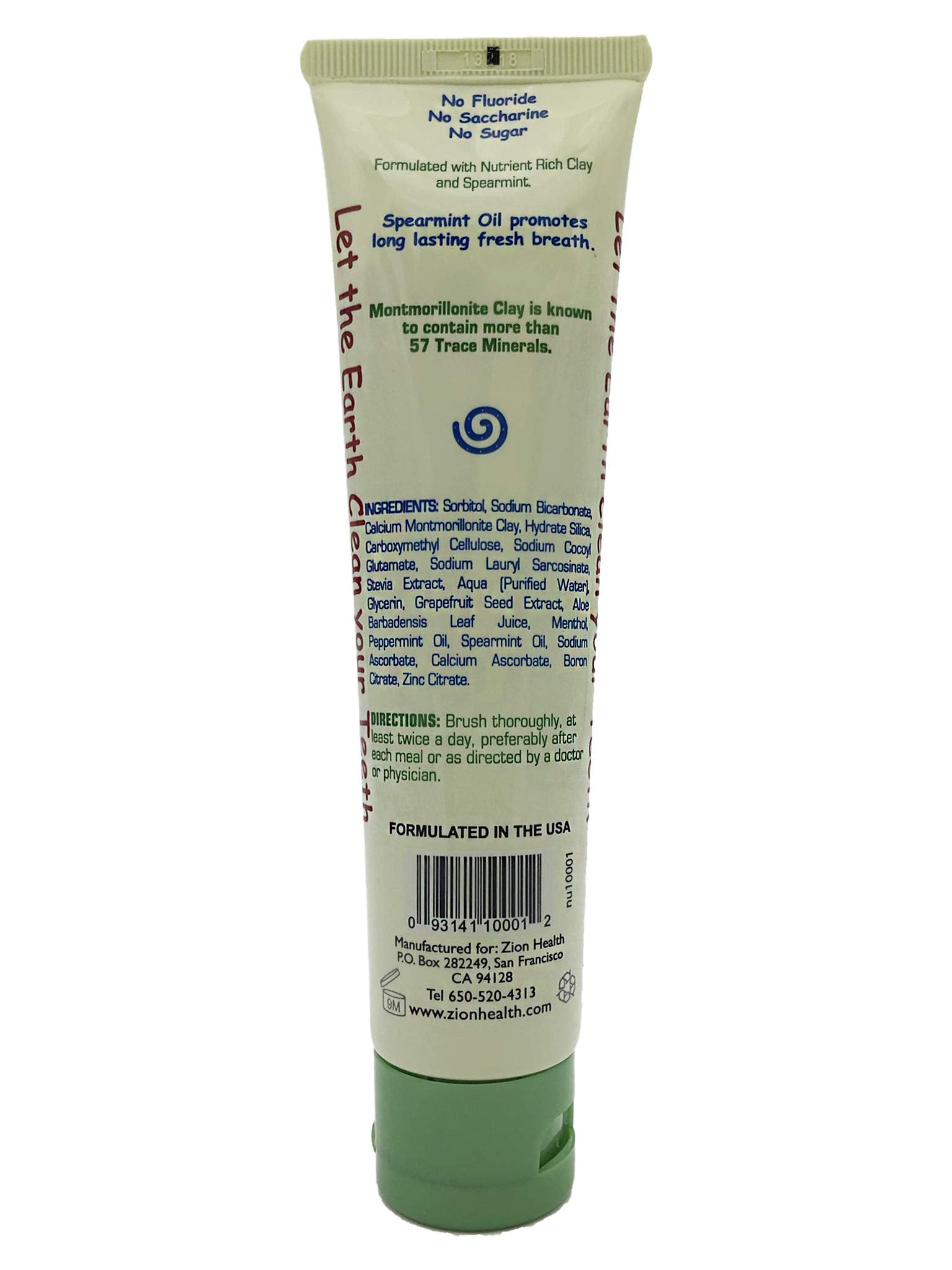 Close-up of Montmorillonite clay toothpaste showing texture and mint flavor