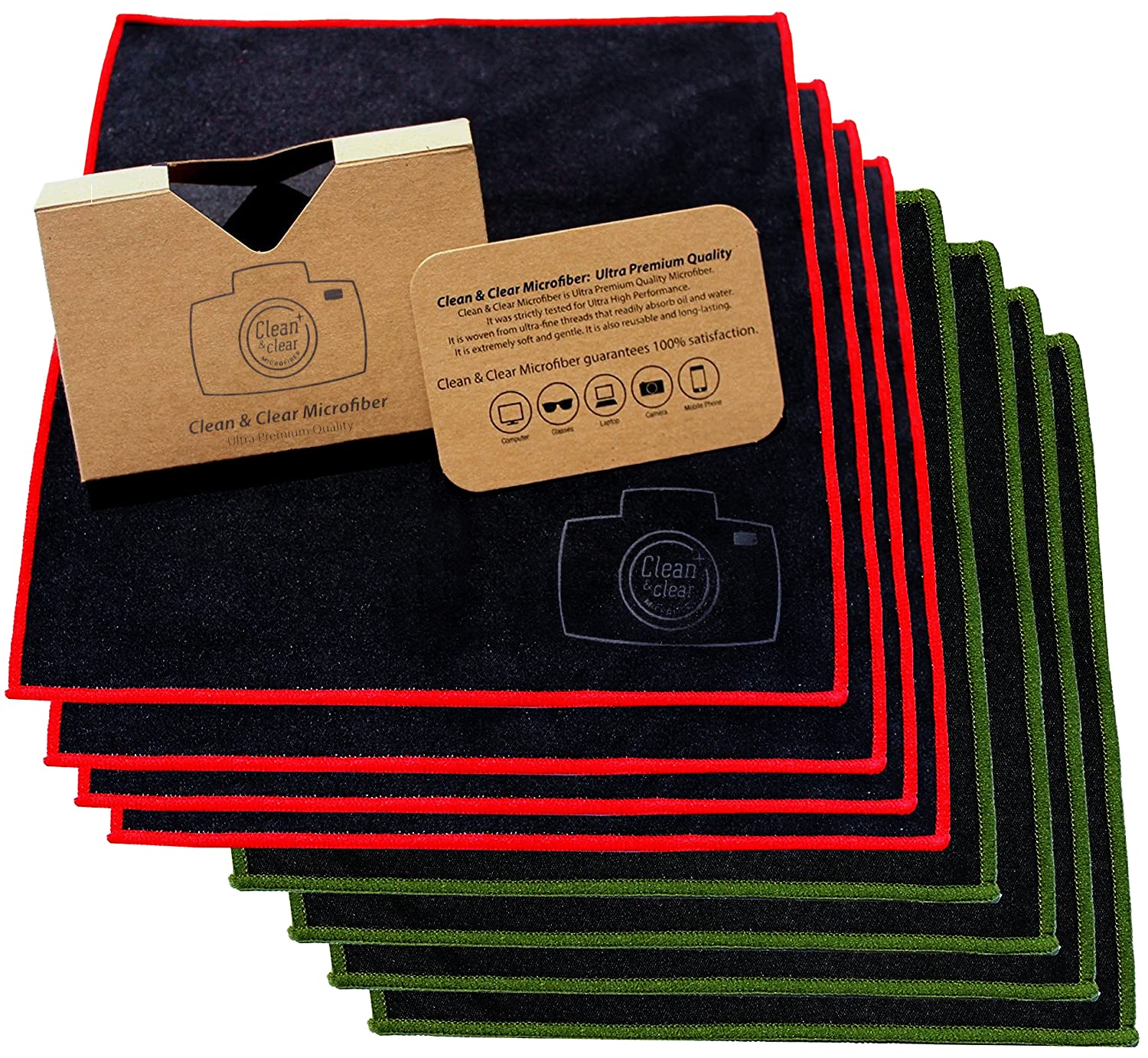 Clean & Clear Microfiber Cloth 8x8 inches - 8 pack packaging