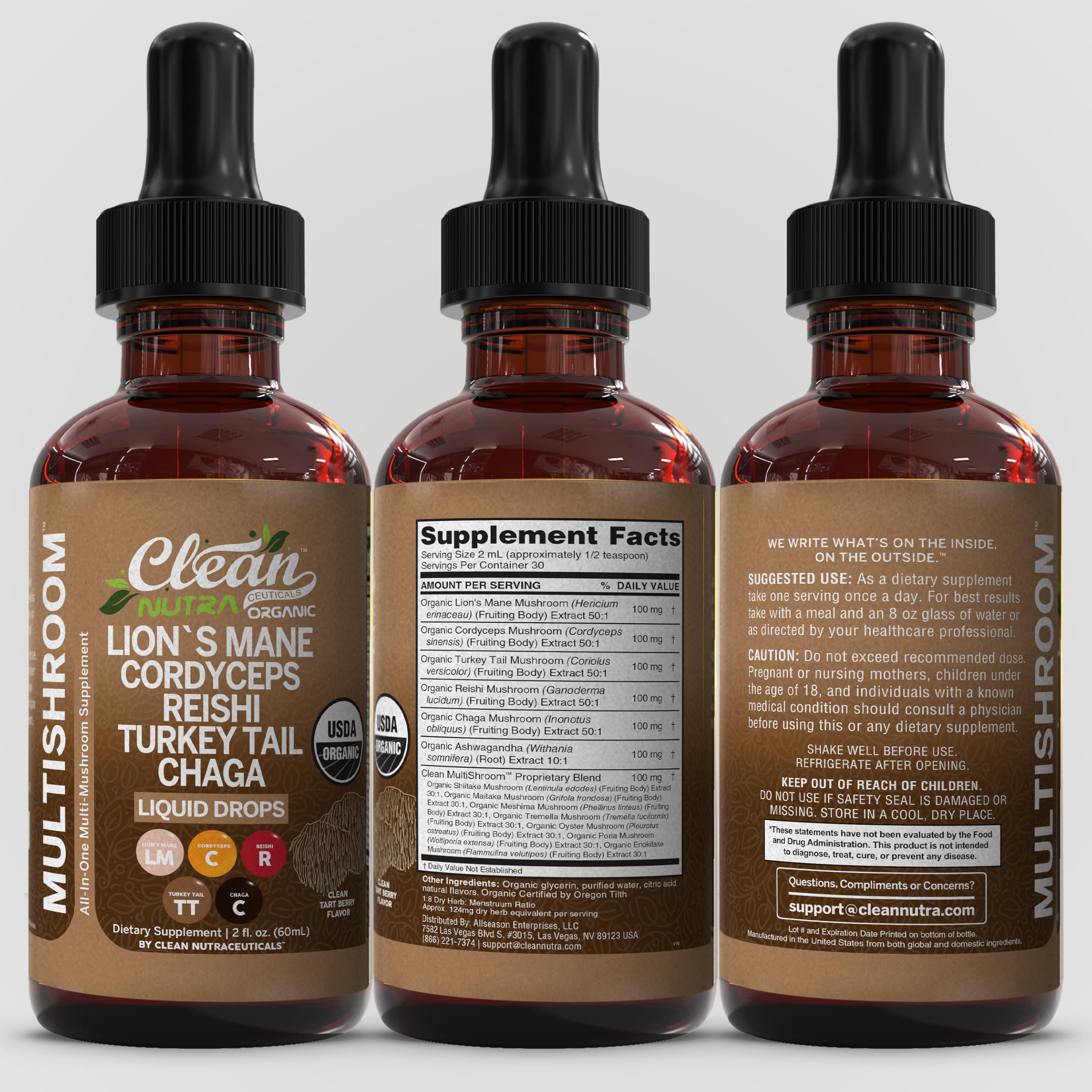 Clean Nutra all-in-one drops bottle shown as a versatile daily use product
