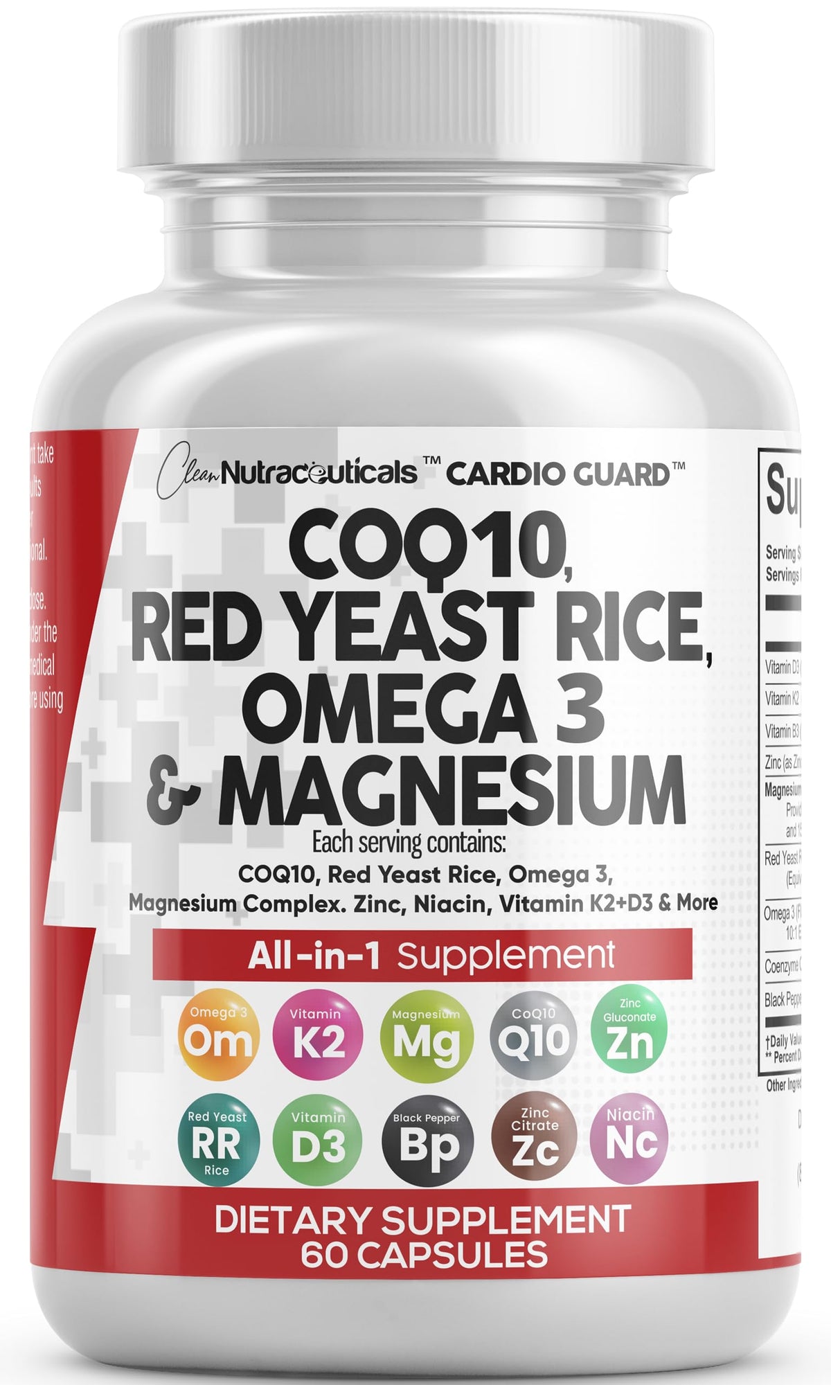 CardioGuard bottle featuring CoQ10, Red Yeast Rice, Omega-3 and Magnesium