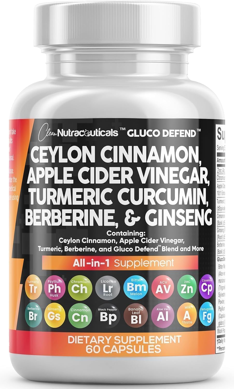 Bottle of Clean Nutra Ceylon Cinnamon & Apple Cider Vinegar 16-in-1 supplement