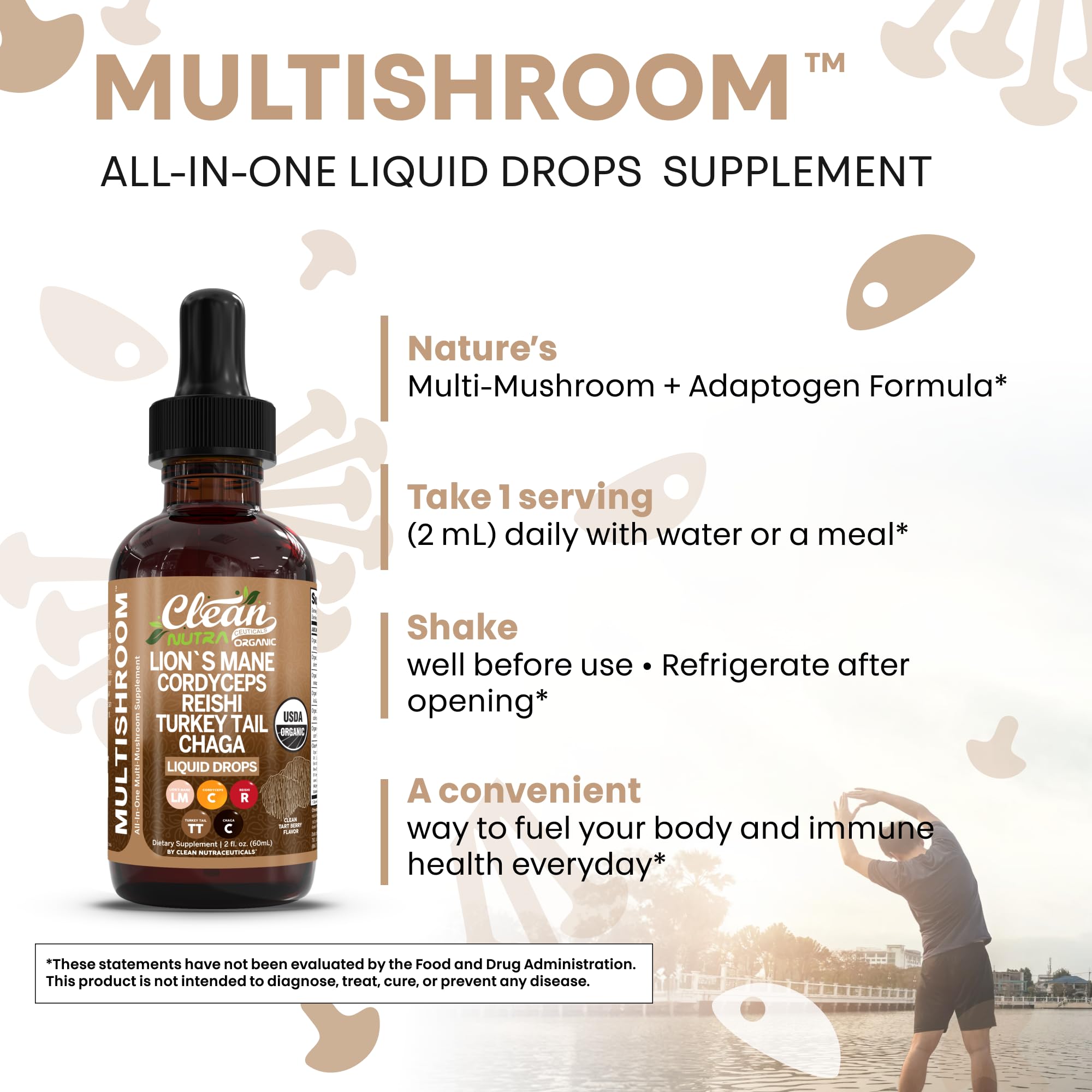 Clean Nutra Chaga mushroom drops providing a natural vitality boost