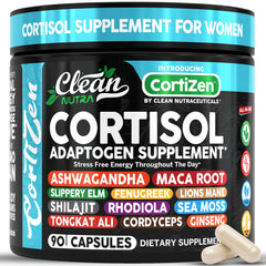 Hero image of Clean Nutra Cortisol Supplements for Women with capsules and powders
