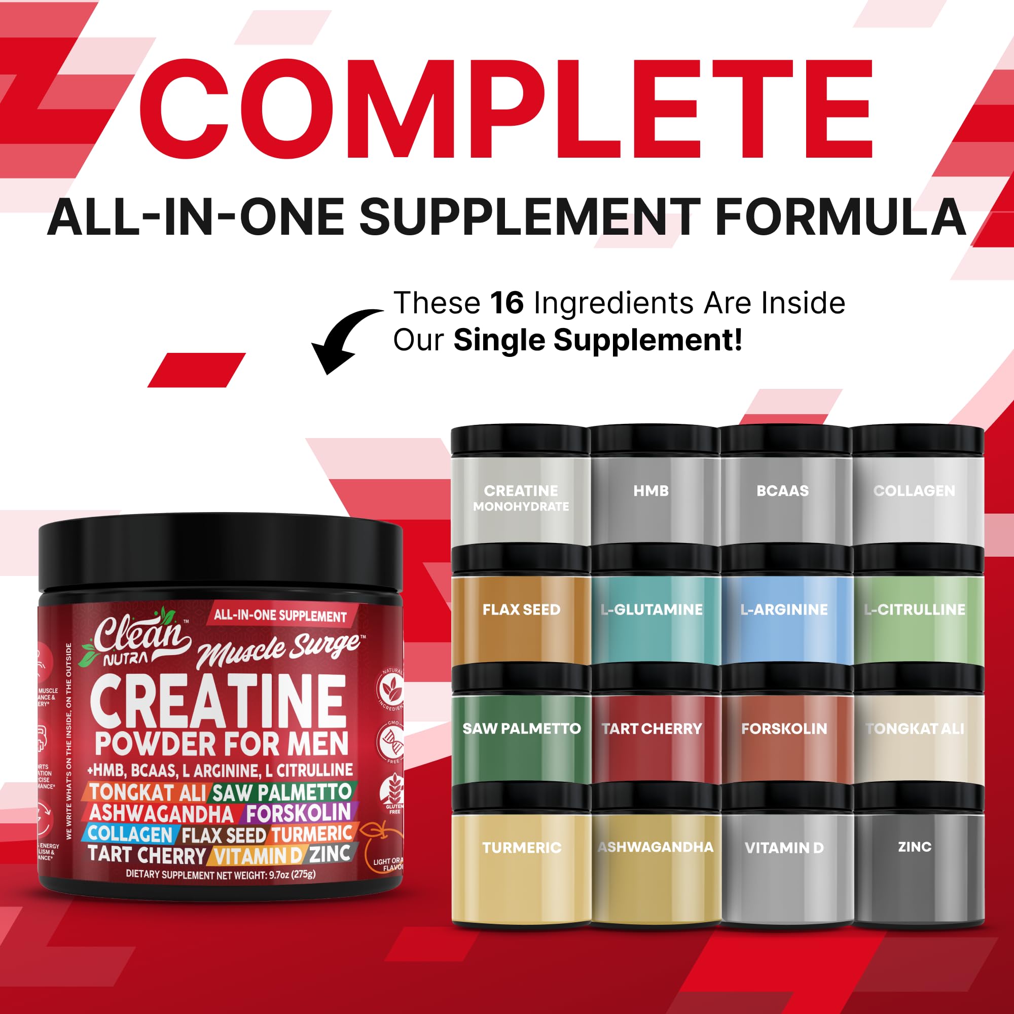 Ingredients panel highlighting HMB and BCAA in the formula