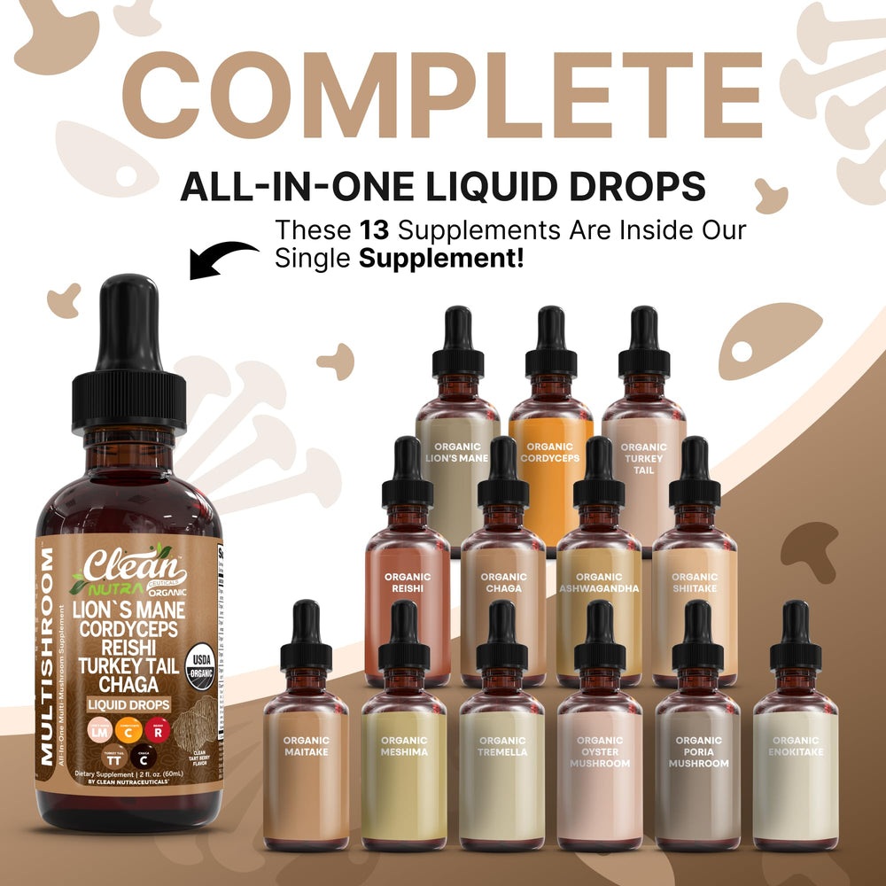 Clean Nutra Lions Mane liquid drops being poured for focused routine