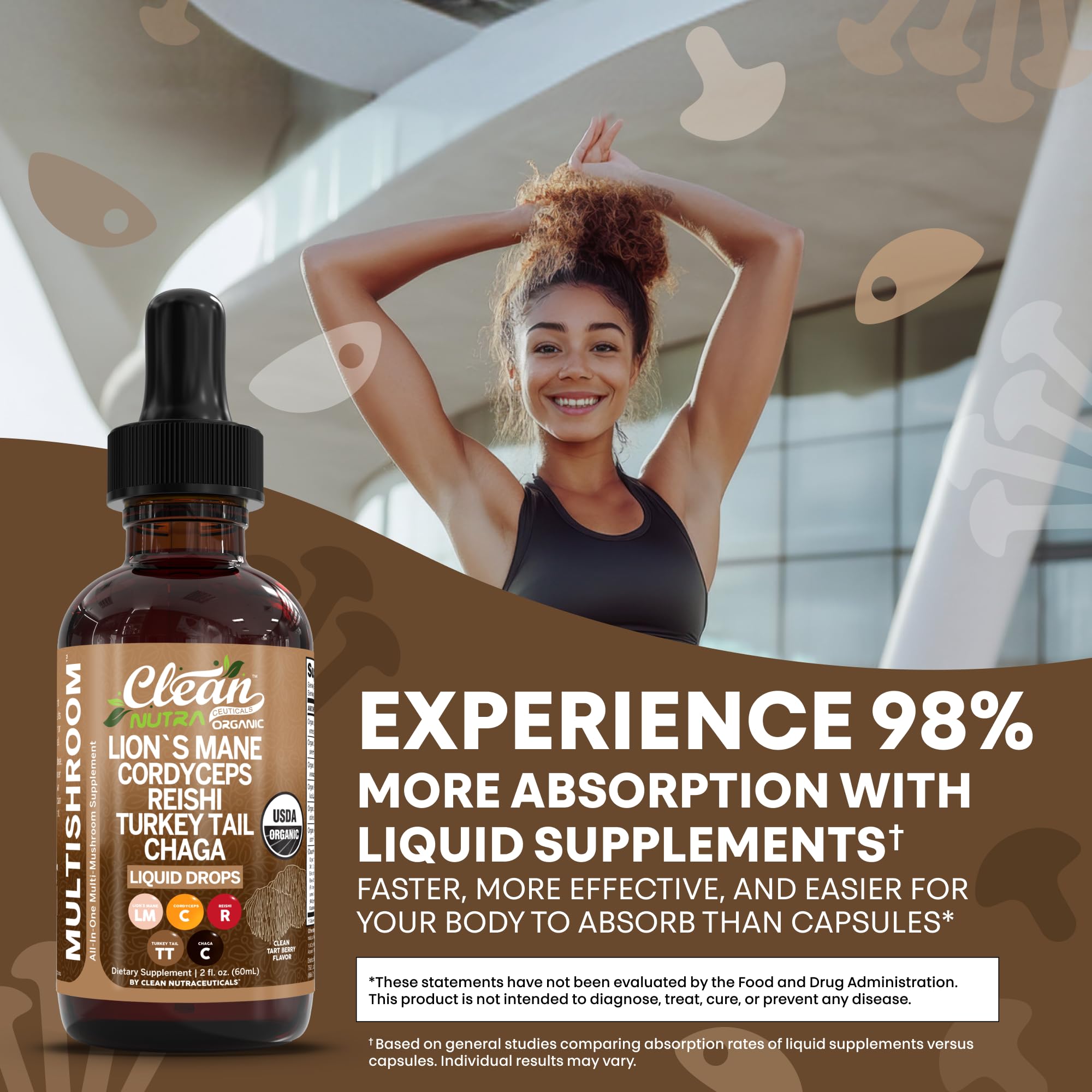 Clean Nutra Maitake Shiitake Tremella drops supporting hydration and balance