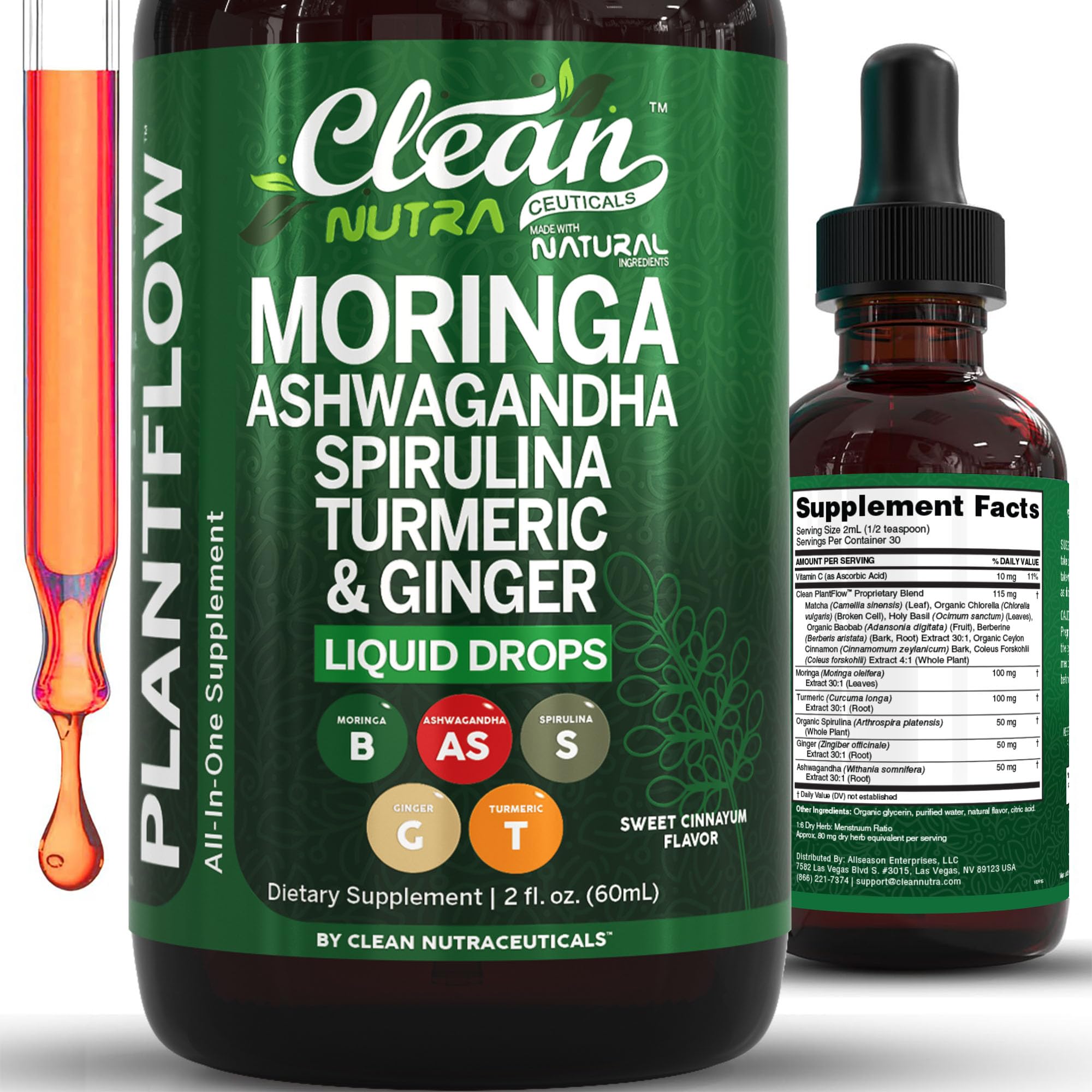 Front view of Clean Nutra Moringa Drops bottle