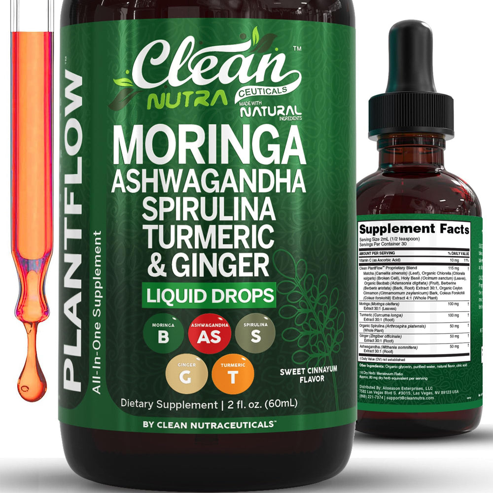 Front view of Clean Nutra Moringa Drops bottle