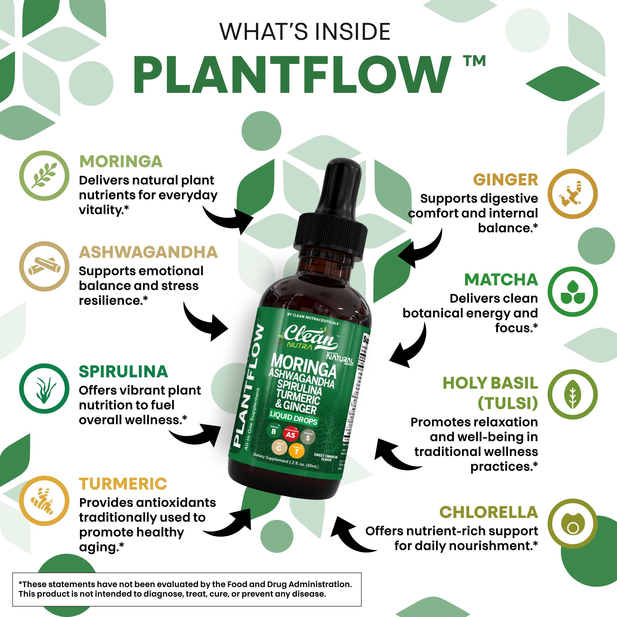 Ingredients: moringa, ashwagandha, spirulina, chlorella, barley grass and turmeric