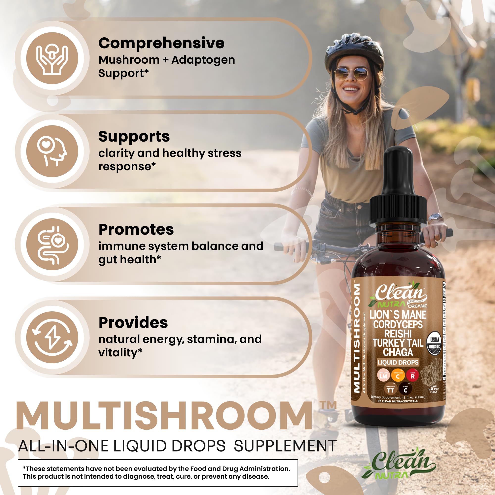 Clean Nutra Reishi mushroom liquid in a calming evening routine