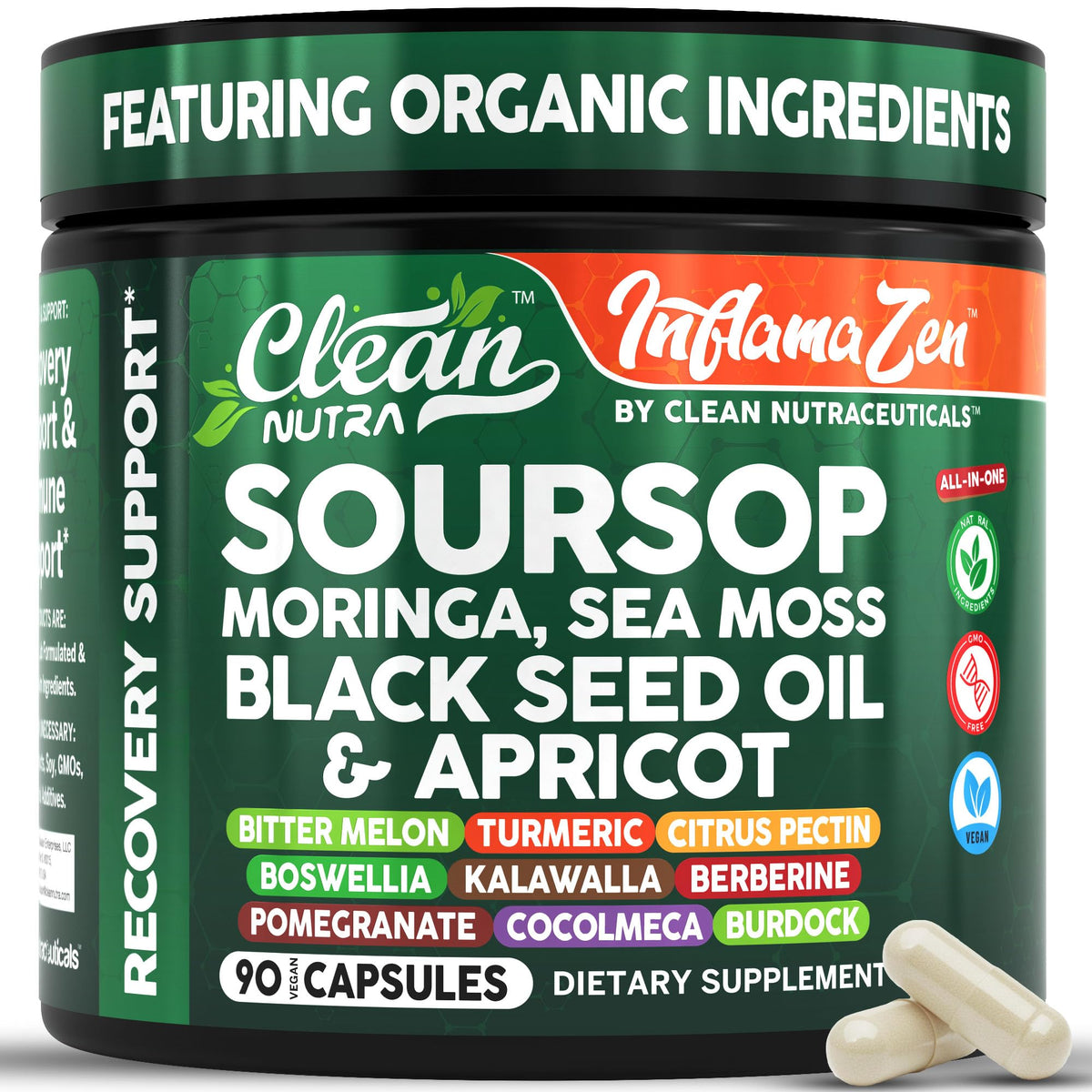 Clean Nutra Soursop supplement bottle with 90 capsules