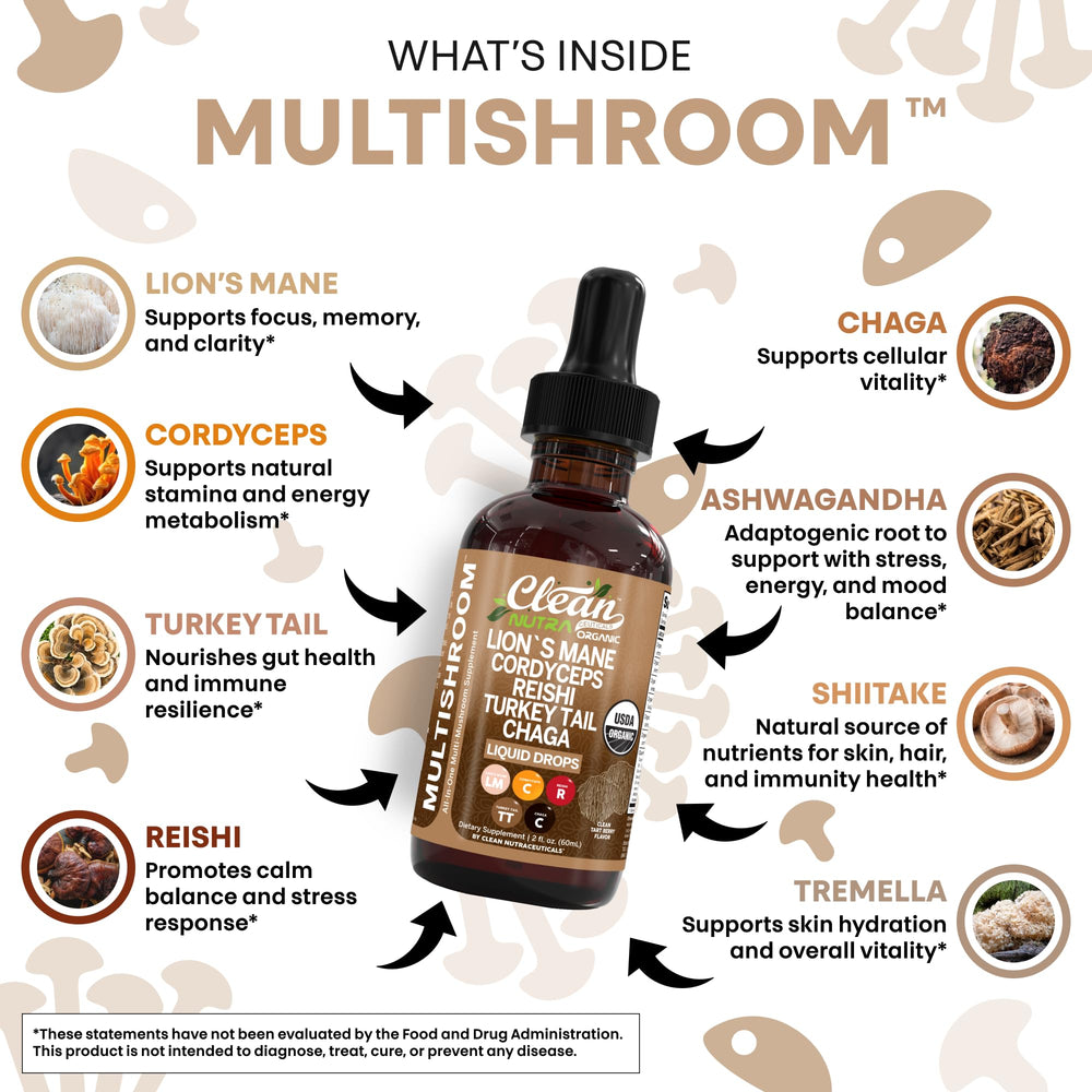 Clean Nutra Turkey Tail mushroom drops as part of a balanced wellness routine