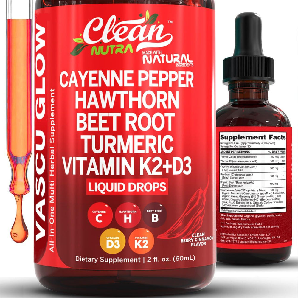 Bottle of Clean Nutra Vascu Glow All-in-One Cayenne Pepper Drops