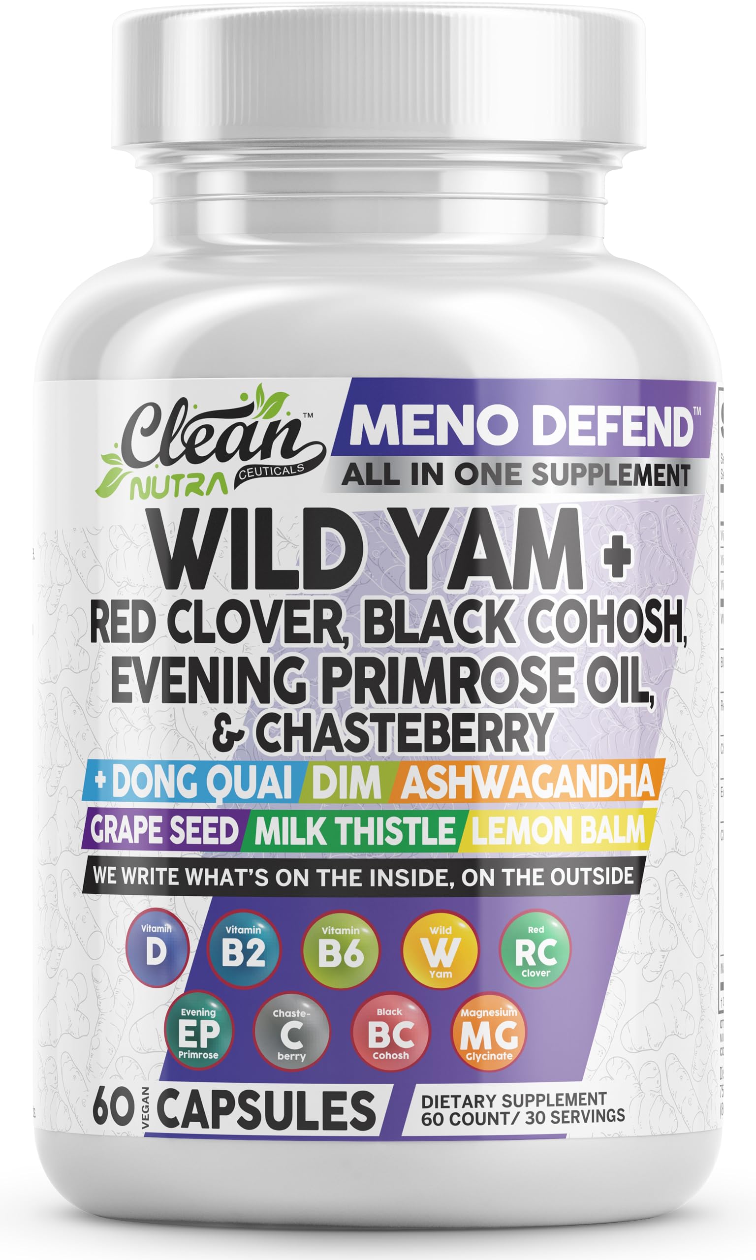 Clean Nutra Wild Yam Root Capsule bottle with herbs