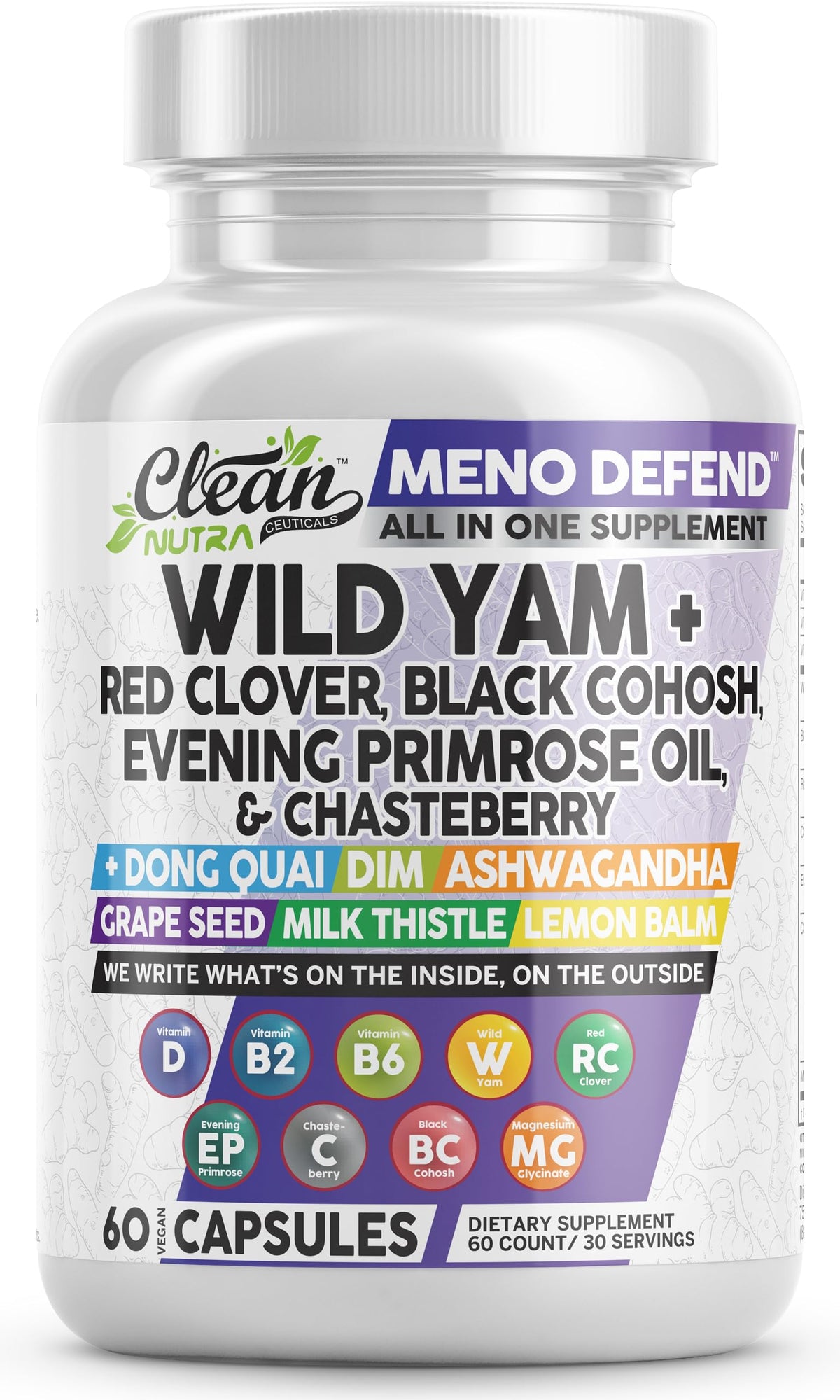 Clean Nutra Wild Yam Root Capsule bottle with herbs