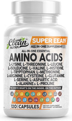 Bottle of Clean Nutraceuticals amino acids supplement on white background
