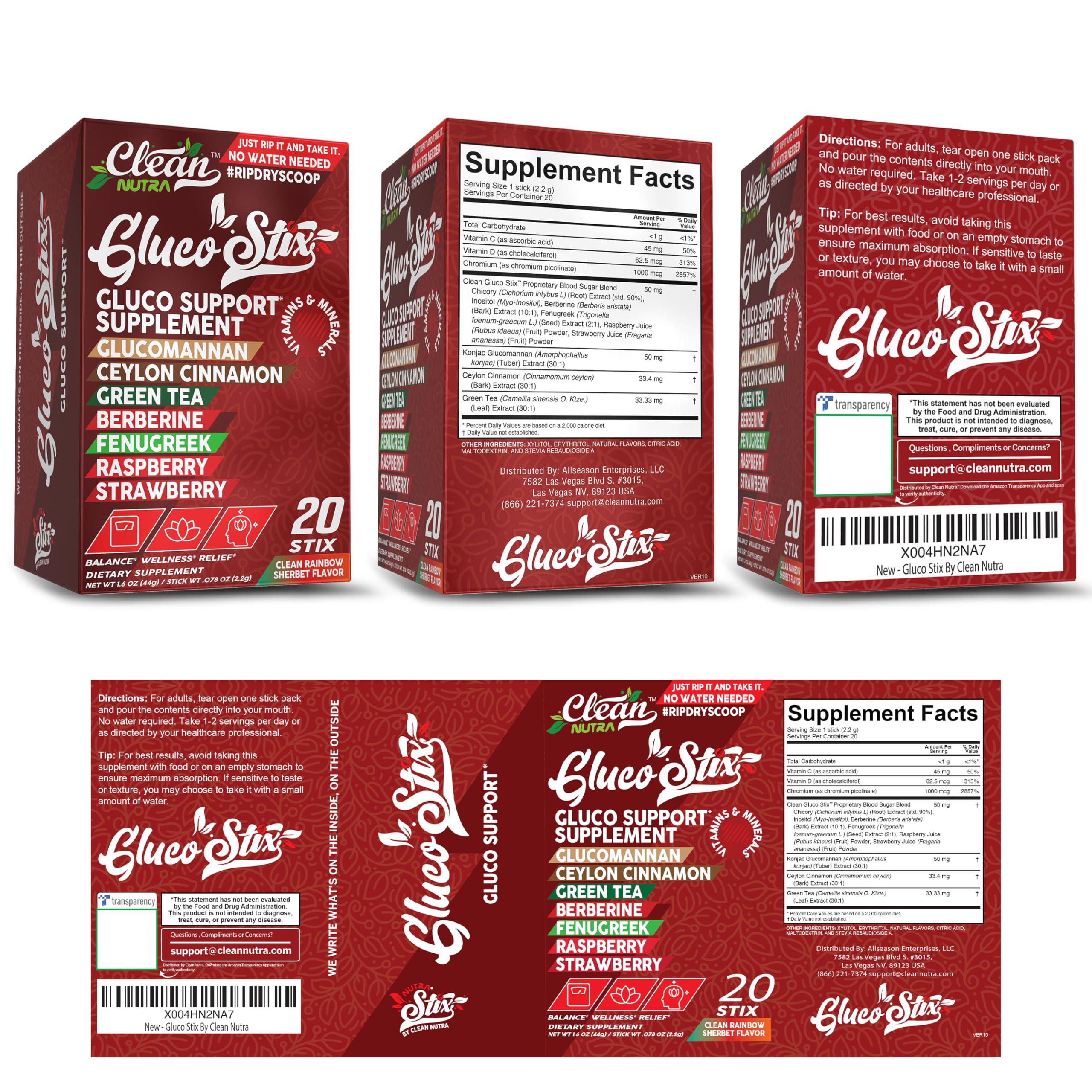 Clean Nutraceuticals sticks beside water cup showing optional hydration pairing