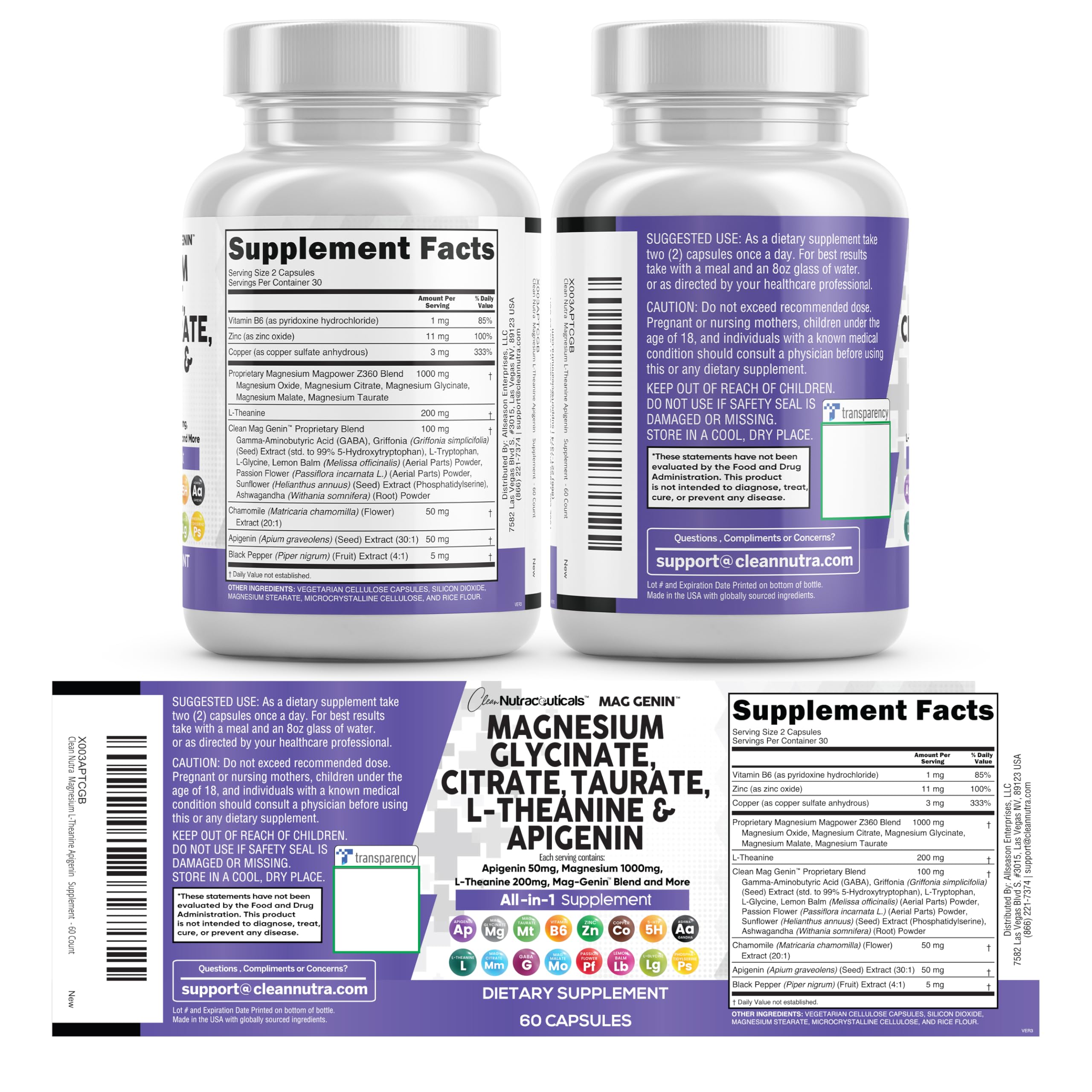 Clean Nutraceuticals Mag Genin manufacturing facility badge signals quality control.