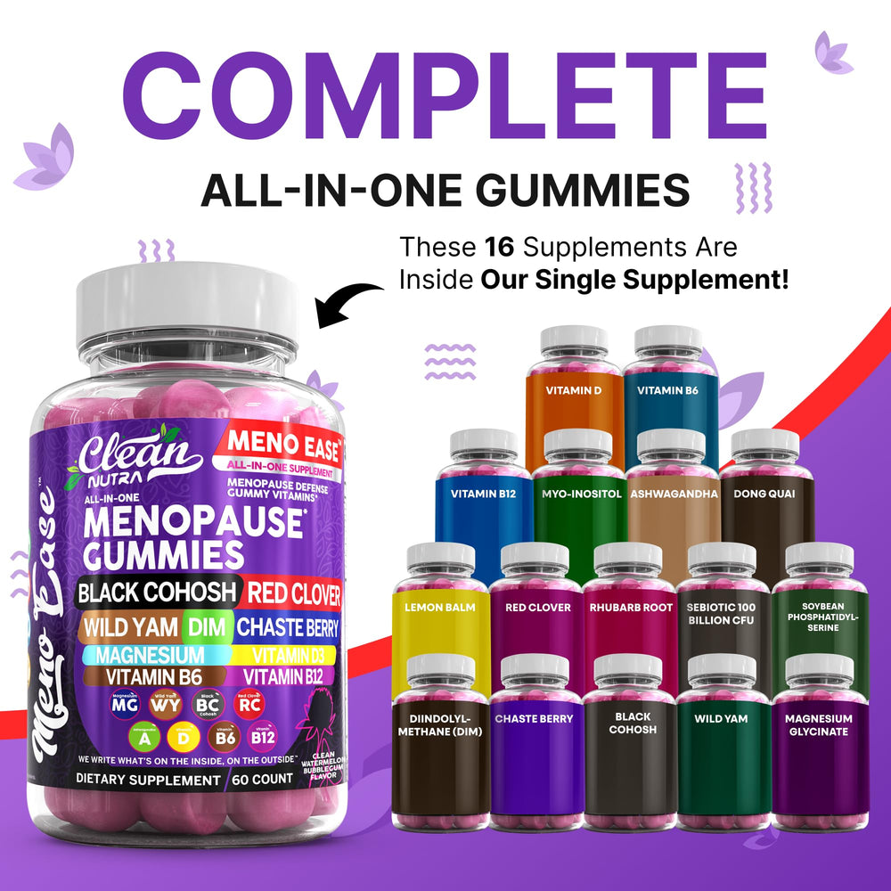 Clean Nutraceuticals menopause gummies packaging displayed on a counter for daily use.