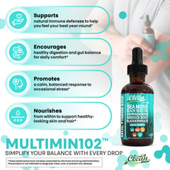 Clean Nutraceuticals Sea Moss Drops bottle amber color signaling premium, preserved nutrients for gut health support.